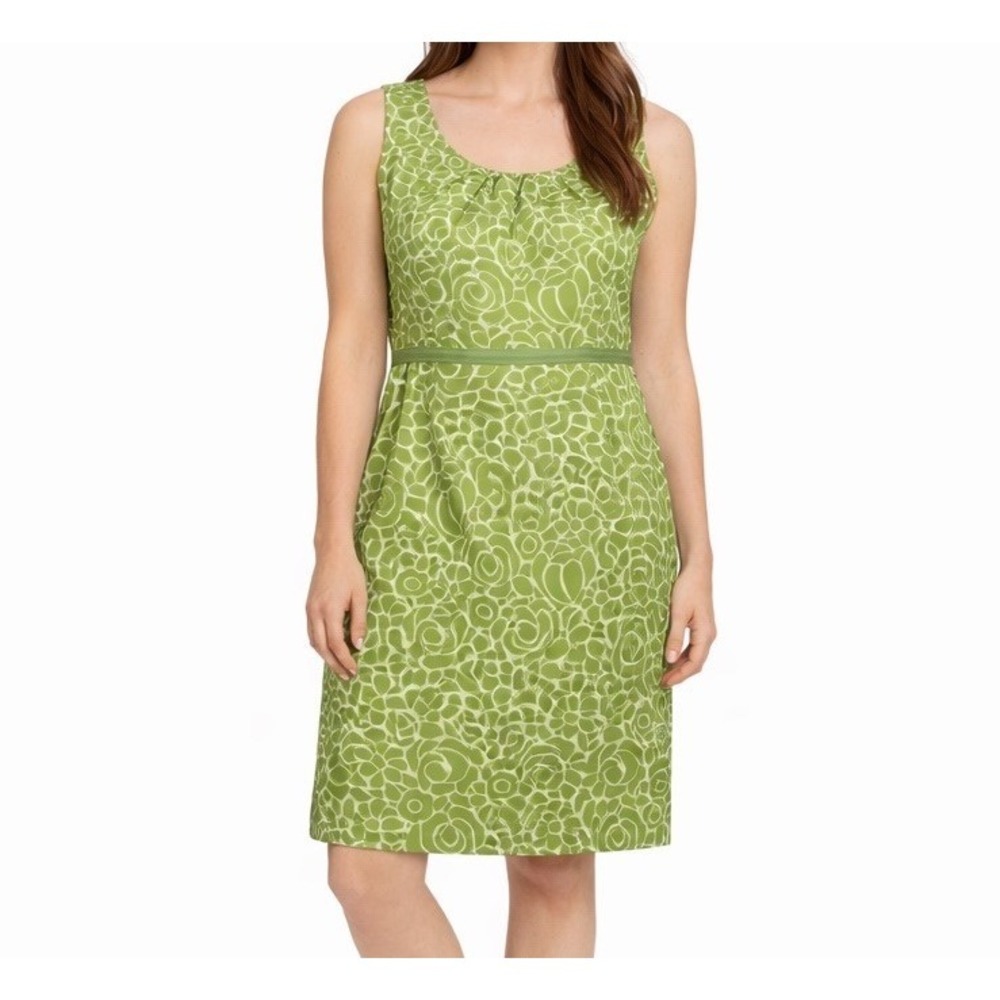BODEN Sheath Dress Green Floral Cotton Petite 2P Sleeveless Knee Length Lined